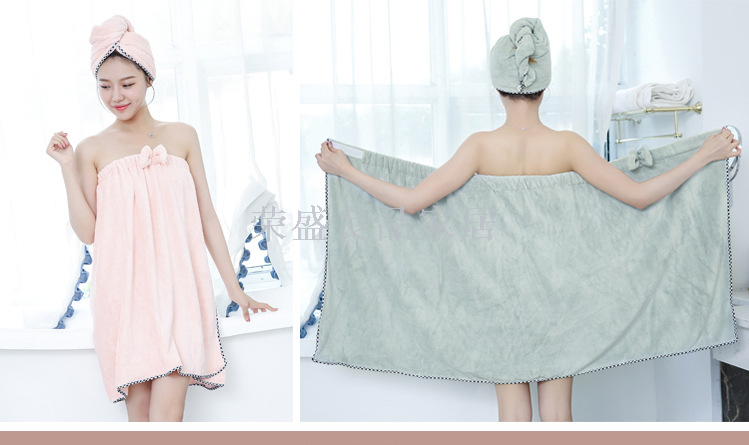 Coral velvet breast bowknot towel super absorbing-water dry hair cap suit adult sexy bath skirt Coral velvet breast bowknot towel super absorbing-water dry hair cap suit adult sexy bath skirt