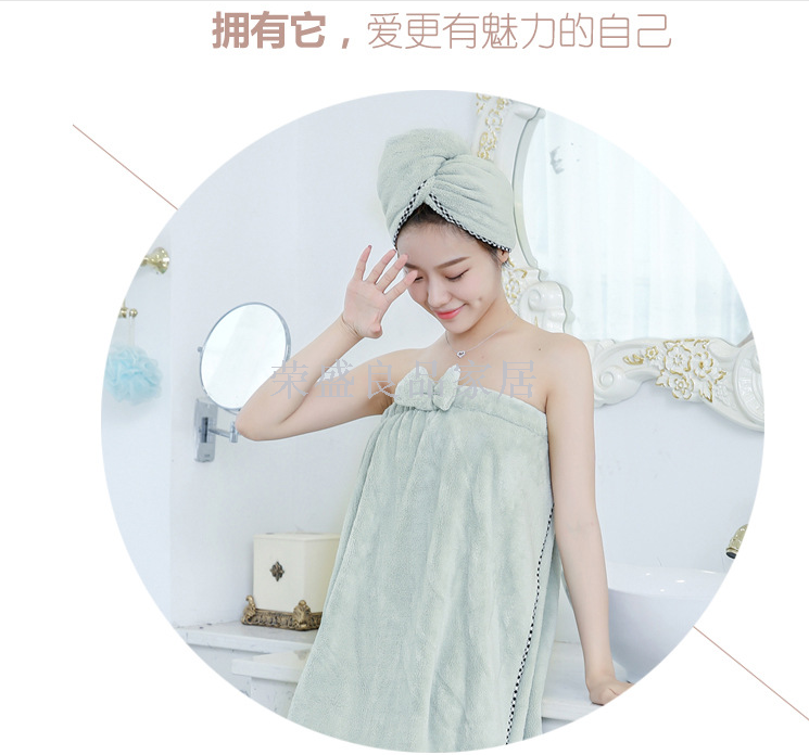 Coral velvet breast bowknot towel super absorbing-water dry hair cap suit adult sexy bath skirt Coral velvet breast bowknot towel super absorbing-water dry hair cap suit adult sexy bath skirt
