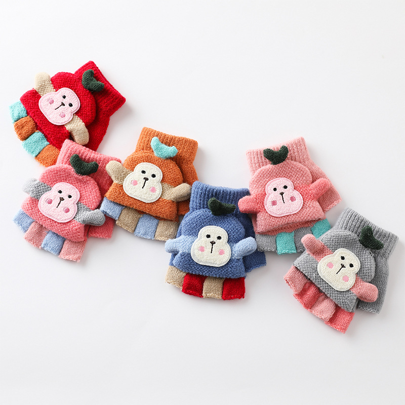 Factory Direct Supply Children&#039;s Gloves Winter Boys and Girls Cute Warm Half Finger Cap Knitted Children&#039;s Gloves
