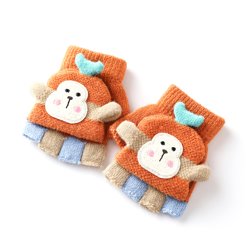 Factory Direct Supply Children&#039;s Gloves Winter Boys and Girls Cute Warm Half Finger Cap Knitted Children&#039;s Gloves