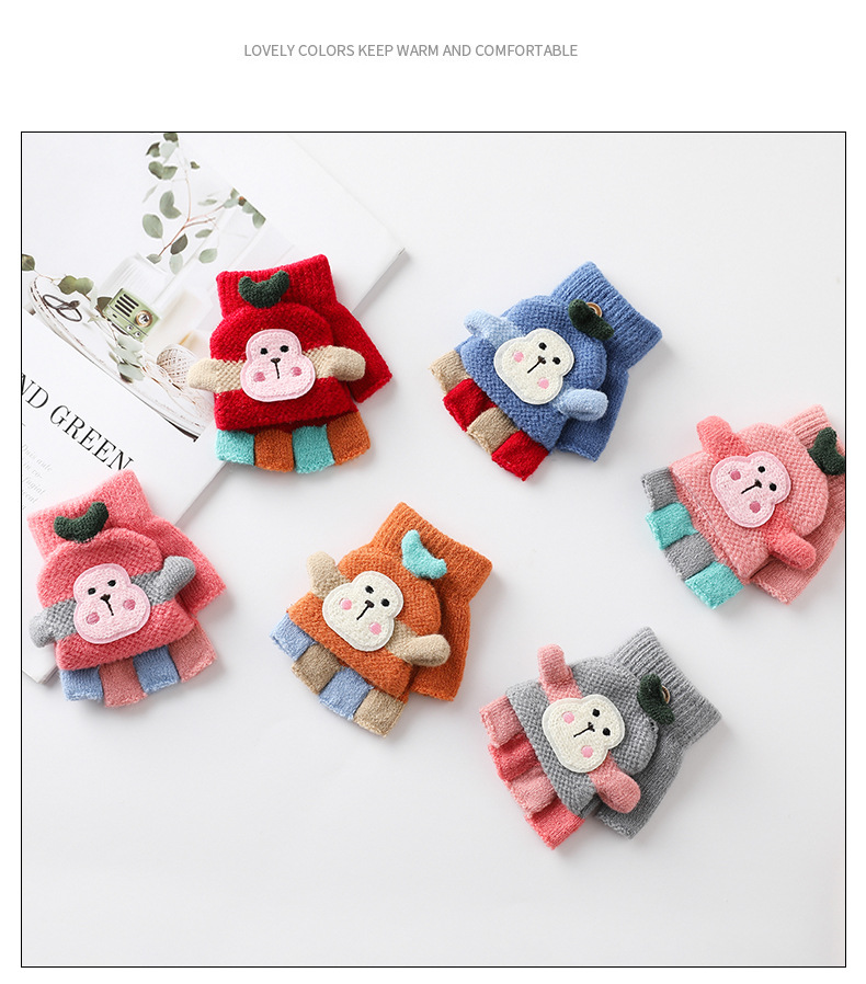 Factory Direct Supply Children's Gloves Winter Boys and Girls Cute Warm Half Finger Cap Knitted Children's Gloves Factory Direct Supply Children's Gloves Winter Boys and Girls Cute Warm Half Finger Cap Knitted Children's Gloves