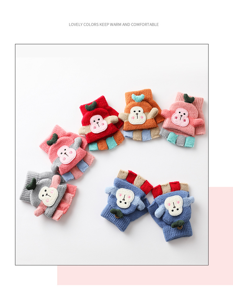 Factory Direct Supply Children's Gloves Winter Boys and Girls Cute Warm Half Finger Cap Knitted Children's Gloves Factory Direct Supply Children's Gloves Winter Boys and Girls Cute Warm Half Finger Cap Knitted Children's Gloves