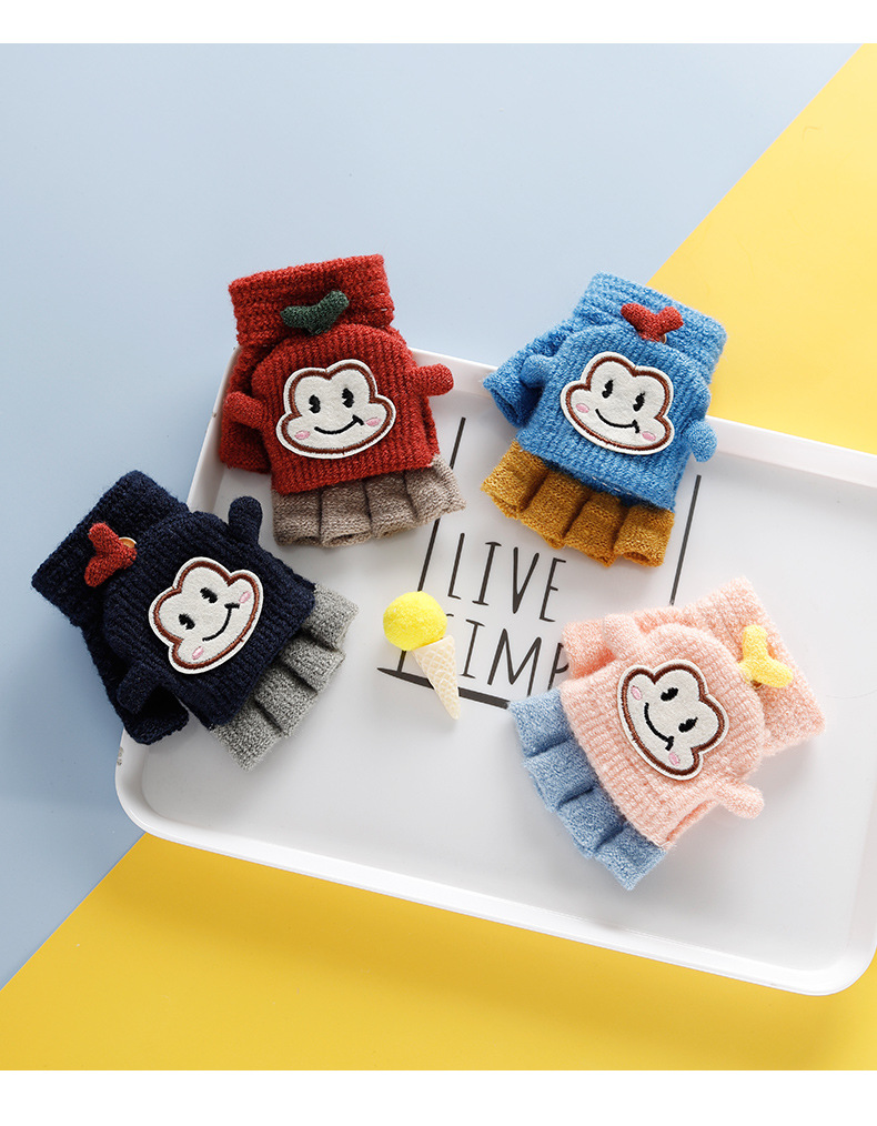 Factory Direct Supply Children's Gloves Winter Boys and Girls Cute Warm Half Finger Cap Knitted Children's Gloves Factory Direct Supply Children's Gloves Winter Boys and Girls Cute Warm Half Finger Cap Knitted Children's Gloves