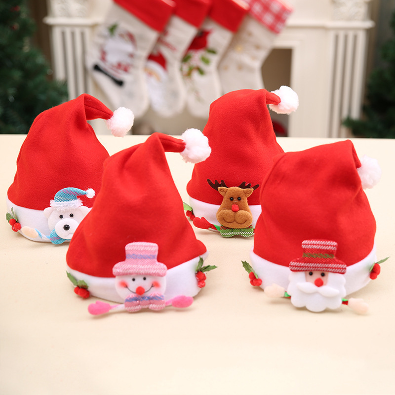 Wholesale Christmas Thick Fleece Cloth Applique Hat for the Elderly Children&#039;s Hat Christmas Gift Christmas Children Hat Cartoon Cap