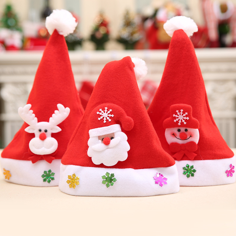 Wholesale Christmas Thick Fleece Cloth Applique Hat for the Elderly Children&#039;s Hat Christmas Gift Christmas Children Hat Cartoon Cap