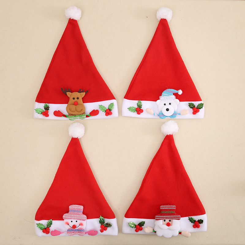 Wholesale Christmas Thick Fleece Cloth Applique Hat for the Elderly Children&#039;s Hat Christmas Gift Christmas Children Hat Cartoon Cap