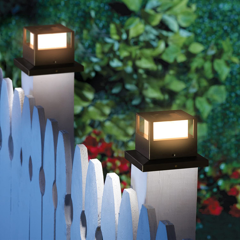 Outdoor Solar Pillar Lamp Square Wooden Pillar Lamp Pillar Cap Lamp Household Garden Lamp Fence Lamp