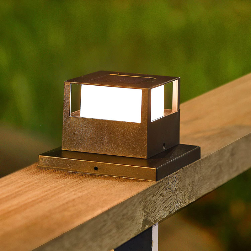 Outdoor Solar Pillar Lamp Square Wooden Pillar Lamp Pillar Cap Lamp Household Garden Lamp Fence Lamp