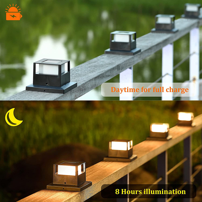 Outdoor Solar Pillar Lamp Square Wooden Pillar Lamp Pillar Cap Lamp Household Garden Lamp Fence Lamp