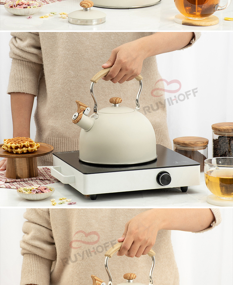 Amazon Cross-Border Whistle Kettle Beige 5L Flat Sound Pot Wholesale European Stainless Steel Whistle Pot