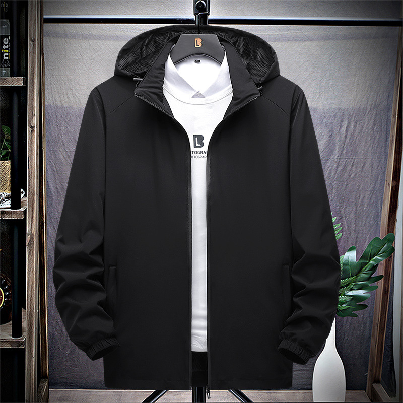 New Men's Jacket Autumn Thin Slim-Fit Hooded Stretch Windbreaker Casual Sports Outdoor Korean Style Men's Clothing Unlined Coat