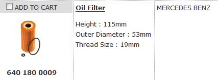 Oil Filter 640 180 0009 Oil Filter 640 180 0009