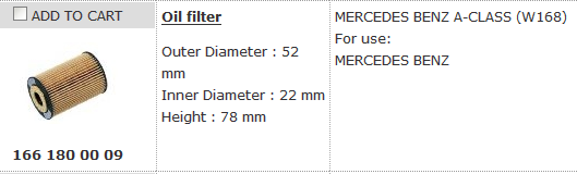 Oil Filter 166 180 00 09