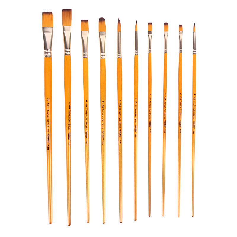 Transon Painting Materials N201 Yellow Rod Golden Nylon Gouache Oil Painting Acrylic Watercolor Brush 10 Sets