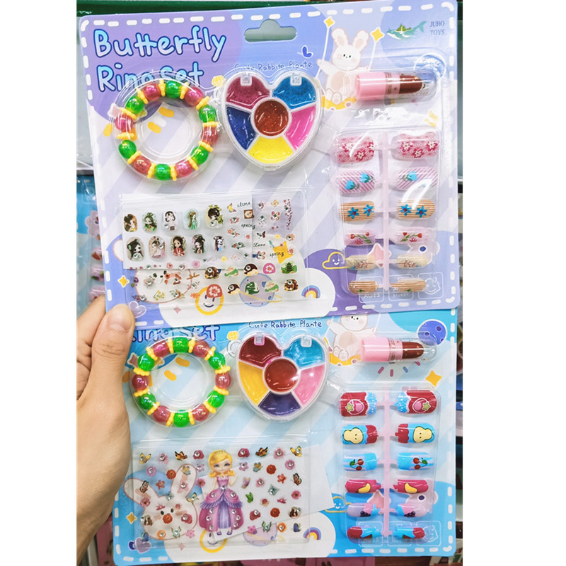 Foreign Trade Love Lip Gloss Nail Sticker Mini Bracelet Set Girls Playing House Toy Lipstick Nail Stickers Makeup Batch