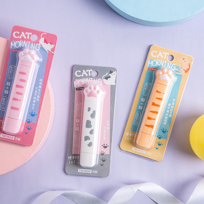 Twingo Tiangao Cat&#039;s Paw Correction Tape Soft and Adorable Cat Correction Tape Double-Headed Correction Tape Dotting Glue Double-Sided Tape