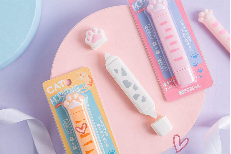 Twingo Tiangao Cat's Paw Correction Tape Soft and Adorable Cat Correction Tape Double-Headed Correction Tape Dotting Glue Double-Sided Tape