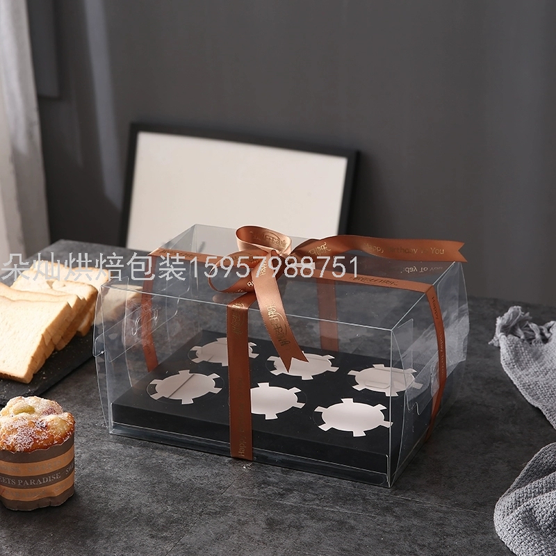 6 Cups Black Transparent Cake Box Cup Cake Packaging Box Paper Cup Transparent Plastic Dessert to-Go Box 6 Cups Black Transparent Cake Box Cup Cake Packaging Box Paper Cup Transparent Plastic Dessert to-Go Box