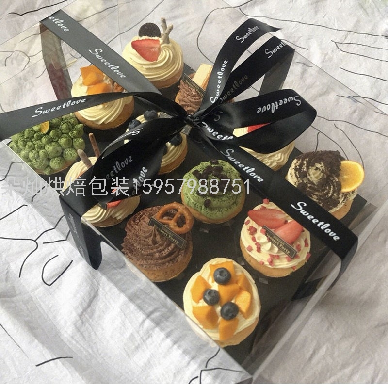 12 Cups Black Transparent Cake Box Cup Cake Packaging Box Paper Cup Transparent Plastic Dessert to-Go Box 12 Cups Black Transparent Cake Box Cup Cake Packaging Box Paper Cup Transparent Plastic Dessert to-Go Box