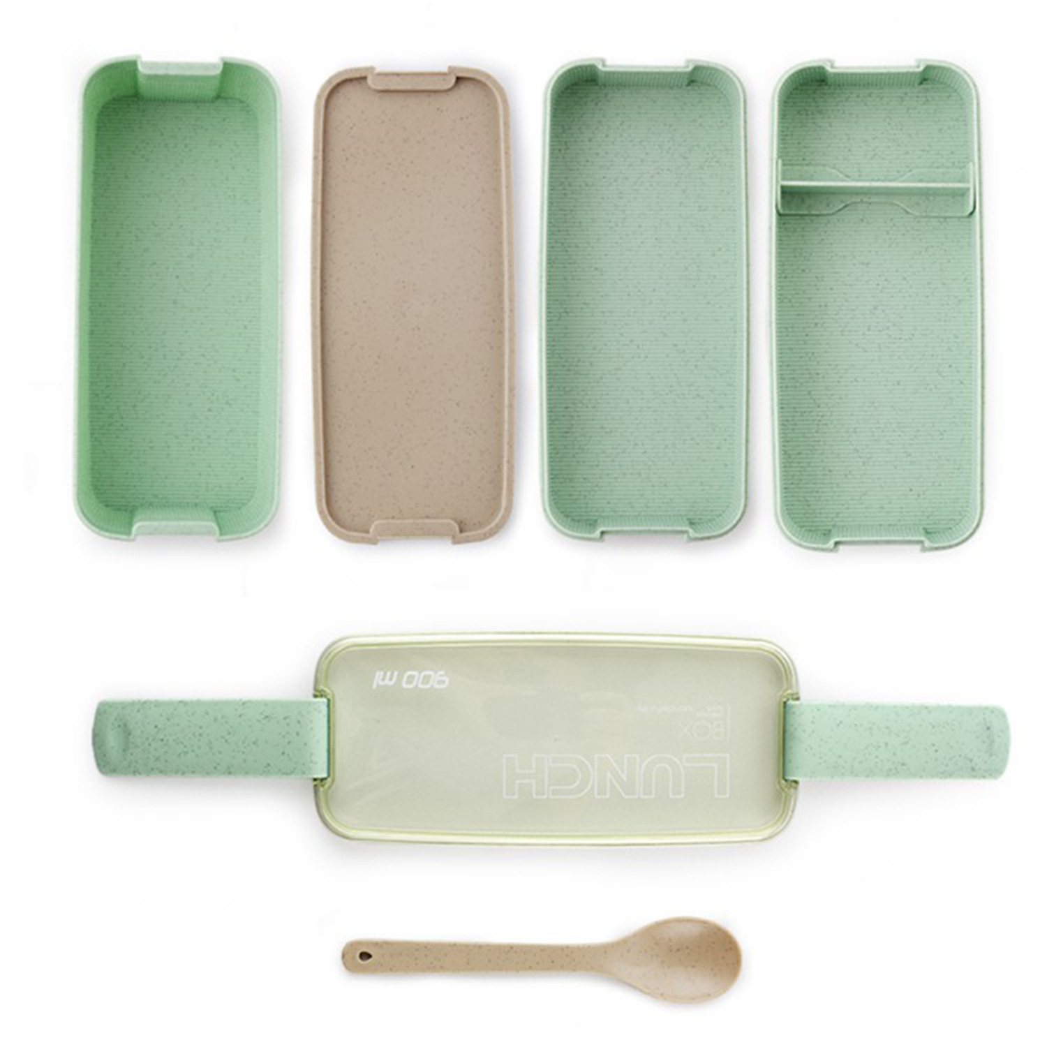 Square Double Three-Layer Wheat Straw Fiber Plastic Lunch Box Student Adult Lunch Box Tape Tableware Customization