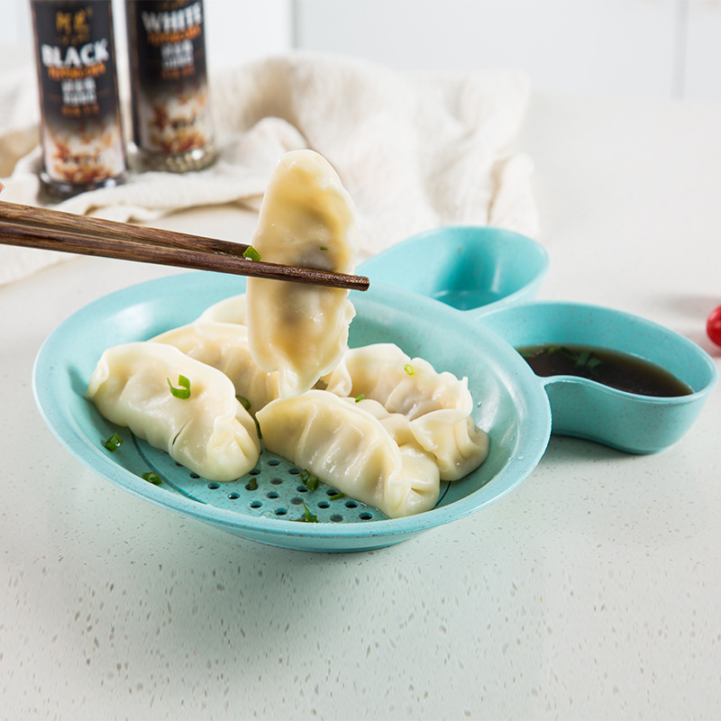 Kitchen Plastic Tape Vinegar Dish Rabbit Environmental Protection Small Straw Wonton Dumpling Plate Double Layer Drain Fruit Dinner Plate