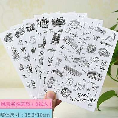 A16 World Scenic Tour Transparent PVC Photo Album Notebook Note Decoration Sticker 6 Sheets