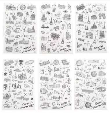 A16 World Scenic Tour Transparent PVC Photo Album Notebook Note Decoration Sticker 6 Sheets