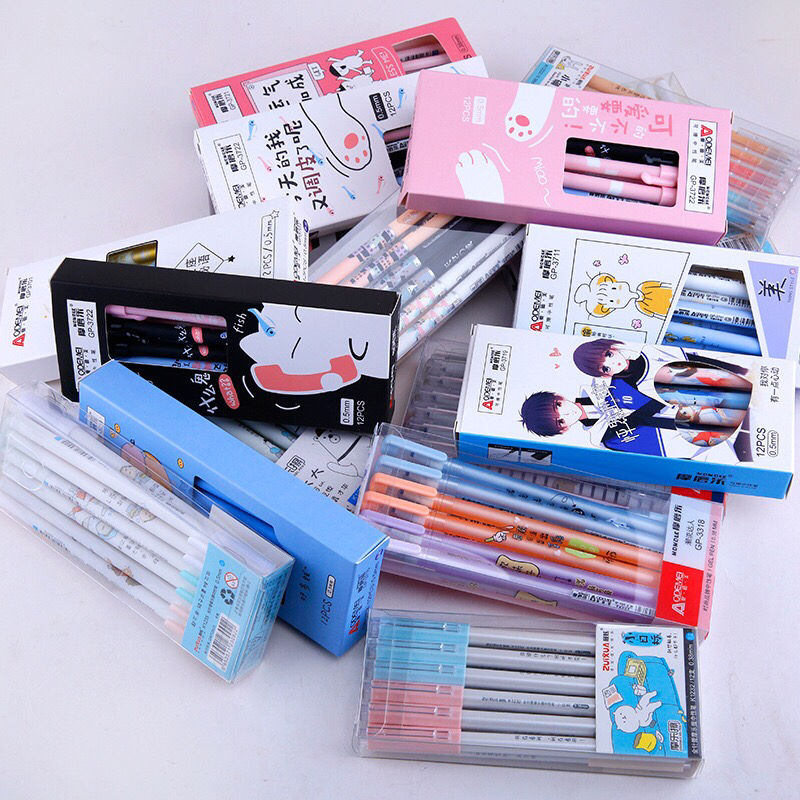 12 PCs/Boxed Moyi Erasable Gel Pen Ball Pen Magic Friction Pen 0.38 Black/Blue 0.5 Grinding Brush Student Pen