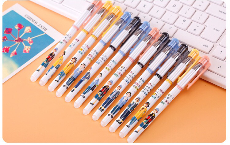 12 PCs/Boxed Moyi Erasable Gel Pen Ball Pen Magic Friction Pen 0.38 Black/Blue 0.5 Grinding Brush Student Pen