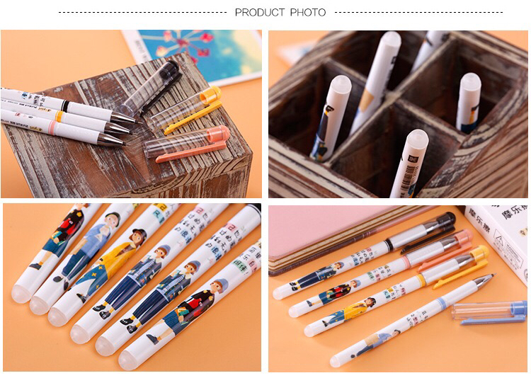 12 PCs/Boxed Moyi Erasable Gel Pen Ball Pen Magic Friction Pen 0.38 Black/Blue 0.5 Grinding Brush Student Pen