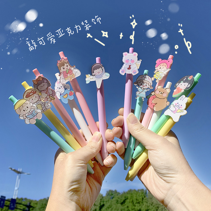Japanese Ins Push Type Gel Pen Cute Super Cute Teenage Girl&#039;s Romance Push Gel Pen Student Ball Pen 6 Bags