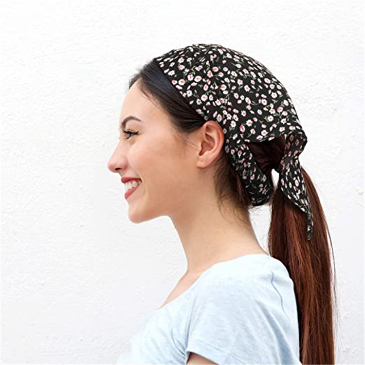 European and American New Floral Square Scarf Female Elastic Ribbon Cross-Border Hot Selling Baotou Triangular Binder Hair Accessories Supply