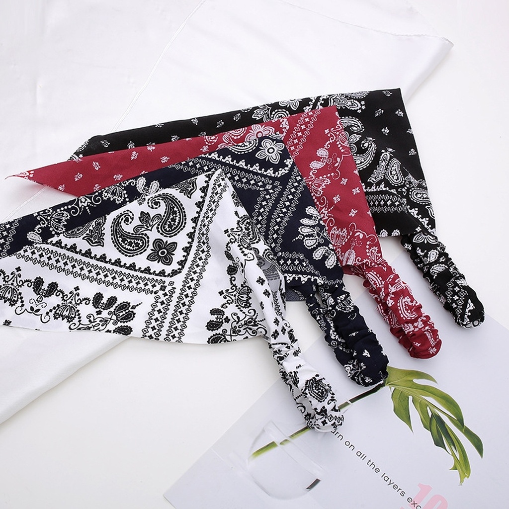 European and American Spring New Floral Fabric Square Scarf Female Elastic Ribbon Cross-Border Supply Closed Toe Triangular Binder Headband Headscarf