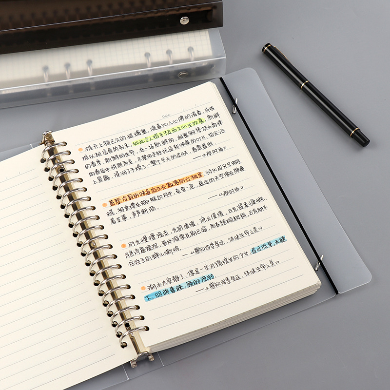 Notebook Custom Simple Transparent Pp Metal Loose-Leaf Binder Journal Book Notebook for Correction Student Stationery Notebook