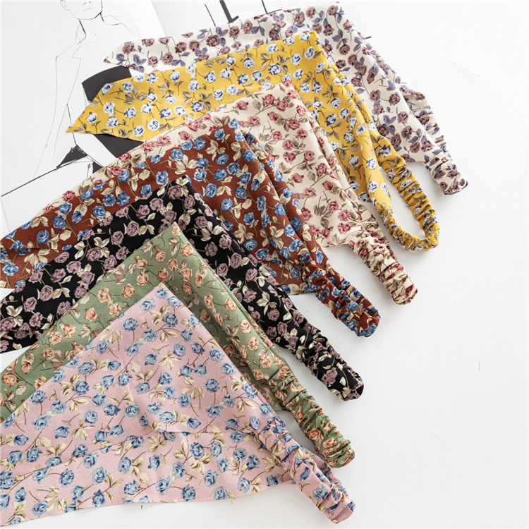 European and American New Floral Square Scarf Women's Elastic Ribbon Cross-Border Hot Selling Closed Toe Triangular Binder Hair Accessories Three-State Supply European and American New Floral Square Scarf Women's Elastic Ribbon Cross-Border Hot Selling Closed Toe Triangular Binder Hair Accessories Three-State Supply