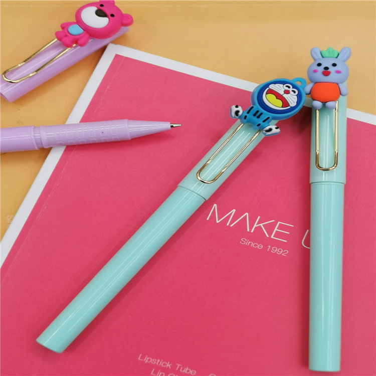 Creative Korean Stationery Press Gel Pen Cute Girl Insert Cartoon Signature Pen Acrylic Bullet Ball Pen