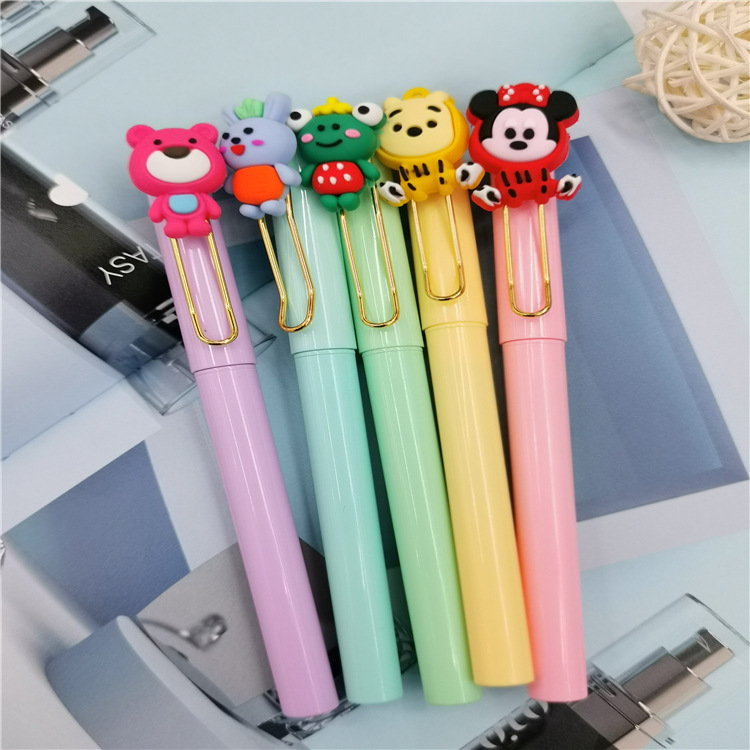 Creative Korean Stationery Press Gel Pen Cute Girl Insert Cartoon Signature Pen Acrylic Bullet Ball Pen