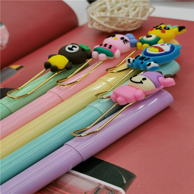Creative Korean Stationery Press Gel Pen Cute Girl Insert Cartoon Signature Pen Acrylic Bullet Ball Pen