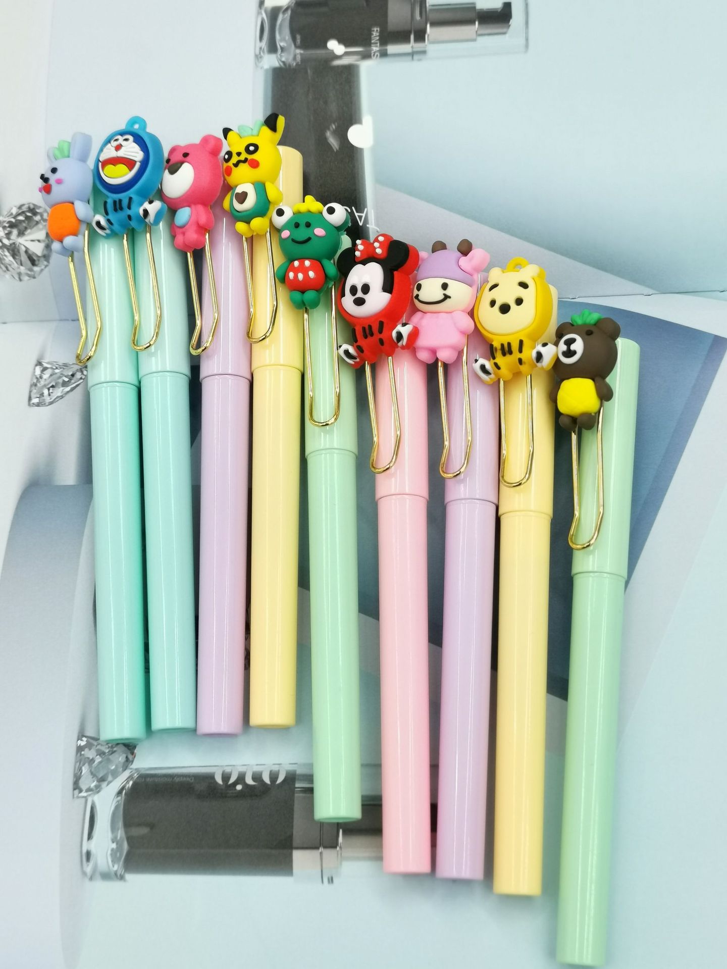 Creative Korean Stationery Press Gel Pen Cute Girl Insert Cartoon Signature Pen Acrylic Bullet Ball Pen