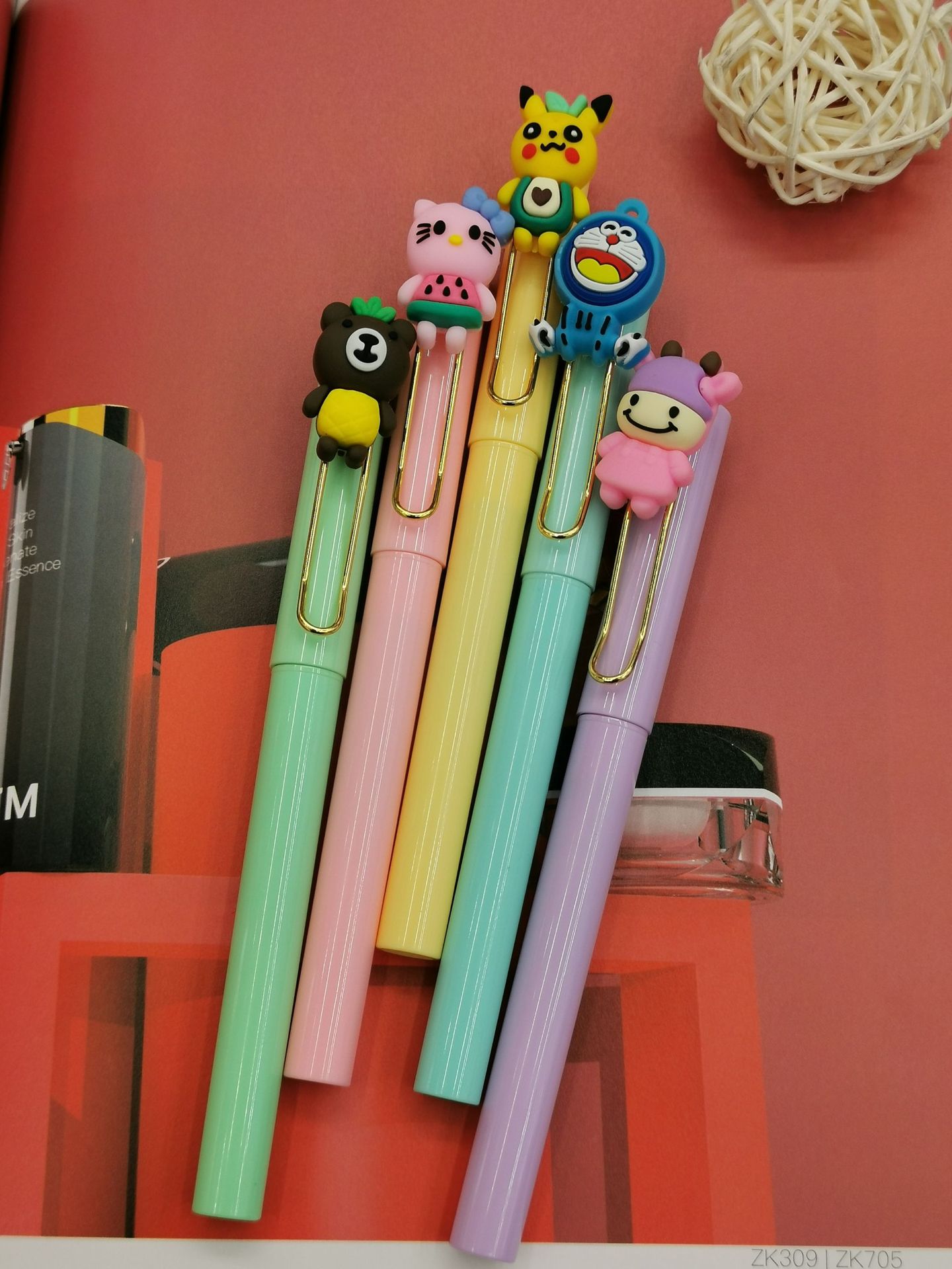 Creative Korean Stationery Press Gel Pen Cute Girl Insert Cartoon Signature Pen Acrylic Bullet Ball Pen