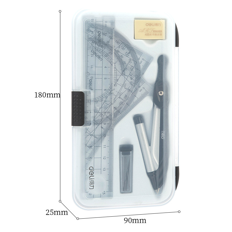 Deli Stationery 72150 Compass Ruler Seven Piece Set Examination Engineering Technology Compasses Painting Tools Set