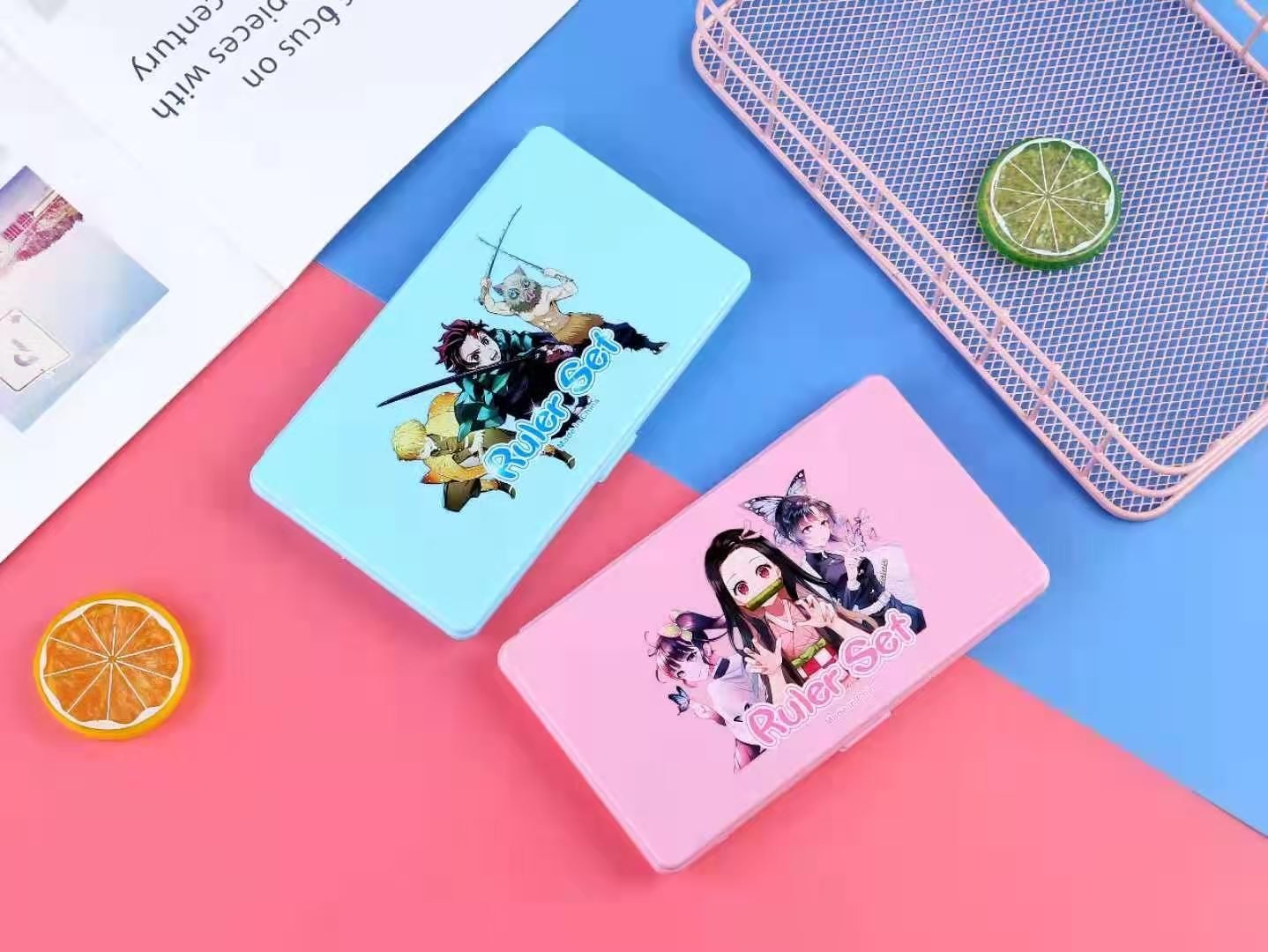 Kimetsu No Yaiba Tanjirou Ni Beans Student Compasses Ruler Set Refill 7-Piece Set Student Stationery Gift