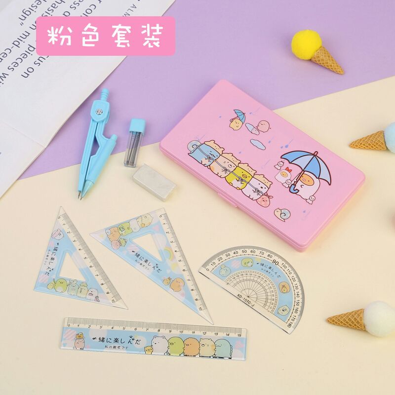Kimetsu No Yaiba Tanjirou Ni Beans Student Compasses Ruler Set Refill 7-Piece Set Student Stationery Gift