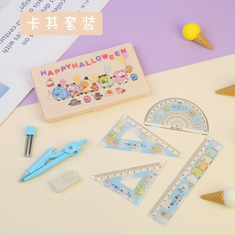 Kimetsu No Yaiba Tanjirou Ni Beans Student Compasses Ruler Set Refill 7-Piece Set Student Stationery Gift
