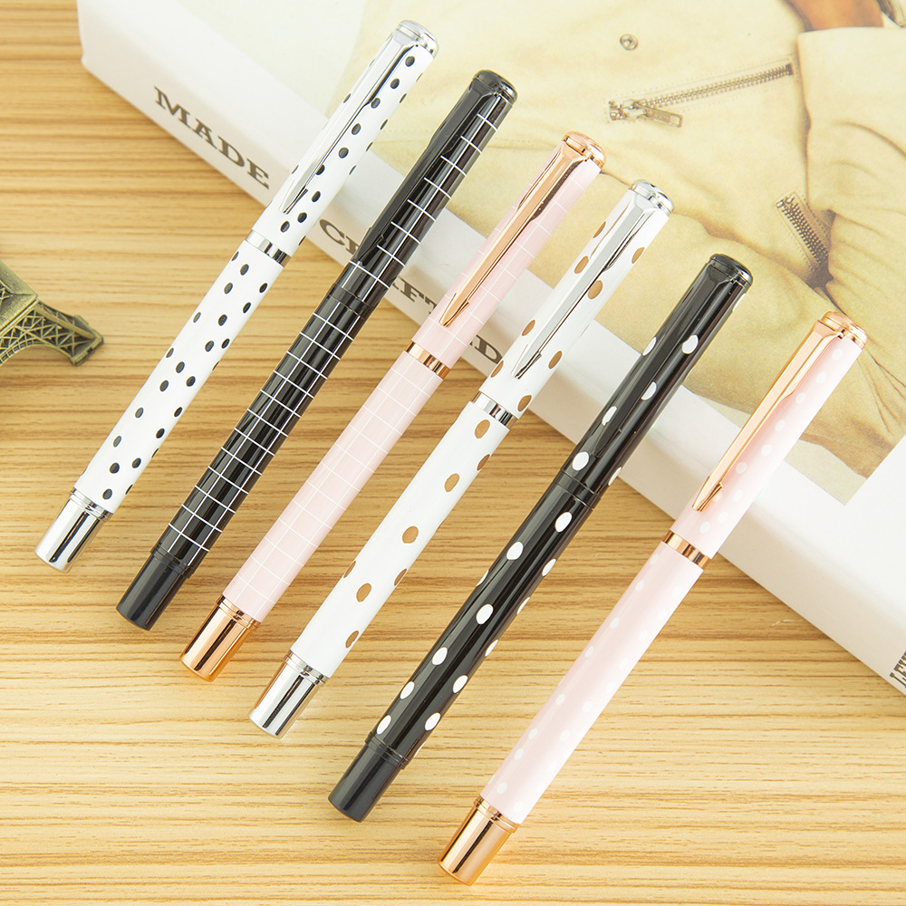 Factory Customized Dot Metal Ball Point Pen Striped Signature Pen Advertising Gift Gel Pen Customized Logo
