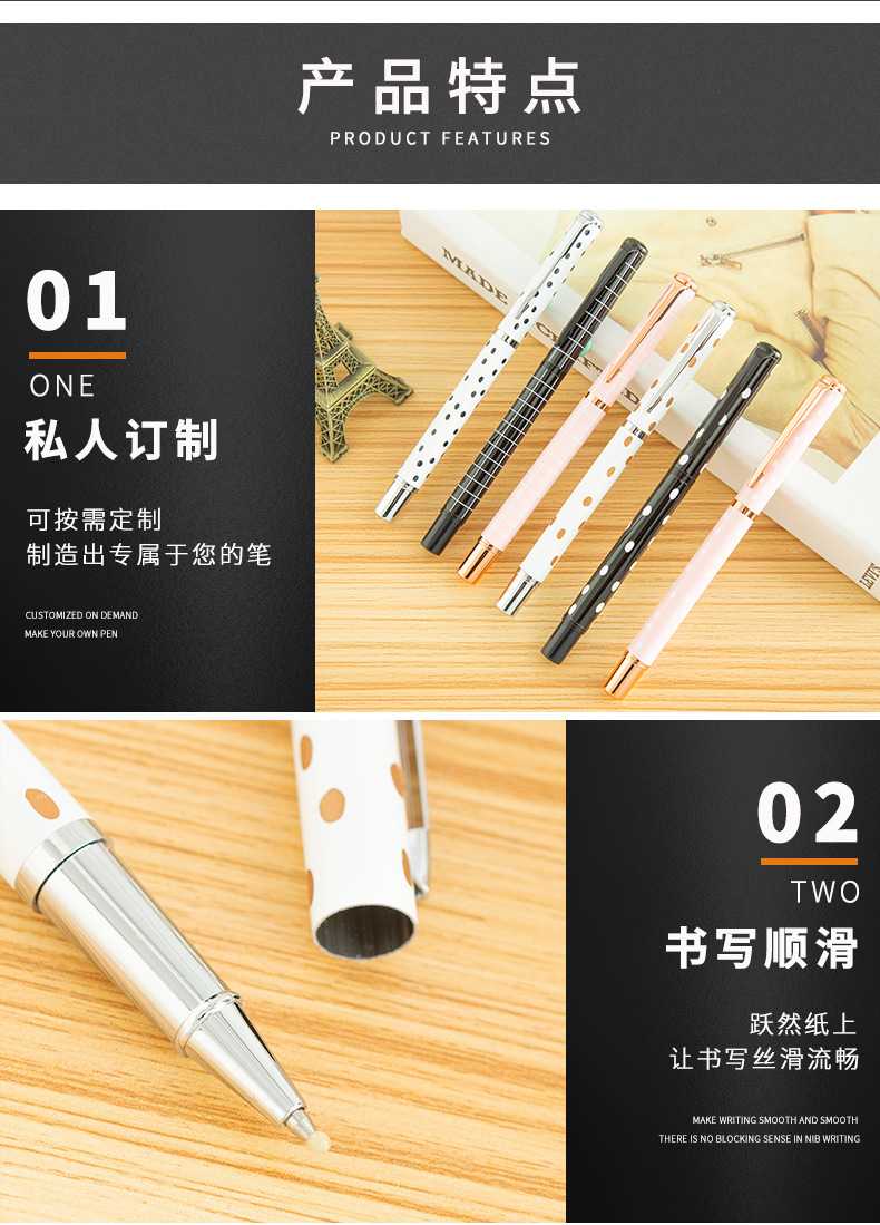 Factory Customized Dot Metal Ball Point Pen Striped Signature Pen Advertising Gift Gel Pen Customized Logo