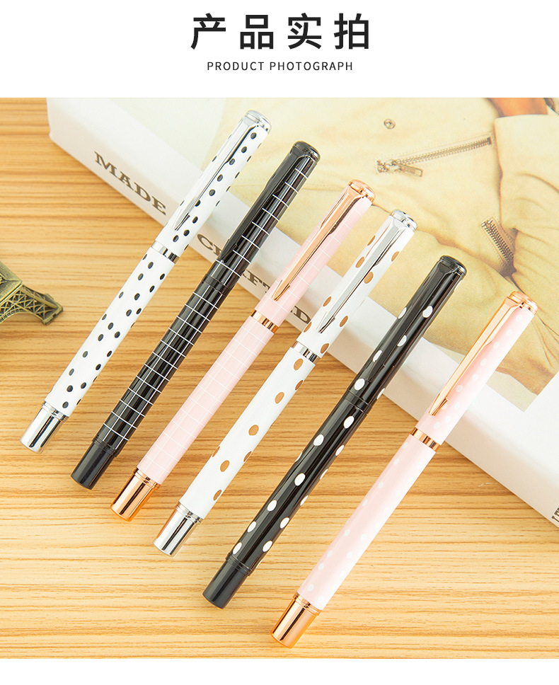 Factory Customized Dot Metal Ball Point Pen Striped Signature Pen Advertising Gift Gel Pen Customized Logo