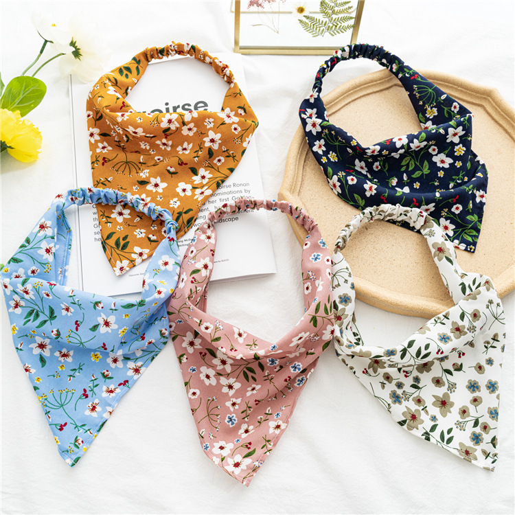 Three-State Floral Elastic Band Headscarf Women&#039;s Thin Flower Cloth Bag Headscarf European and American Triangular Binder Hair Accessories Batch