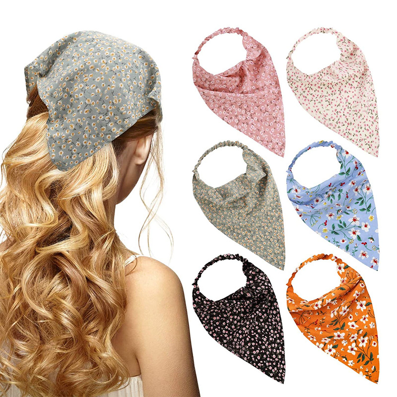 Three-State Floral Elastic Band Headscarf Women&#039;s Thin Flower Cloth Bag Headscarf European and American Triangular Binder Hair Accessories Batch