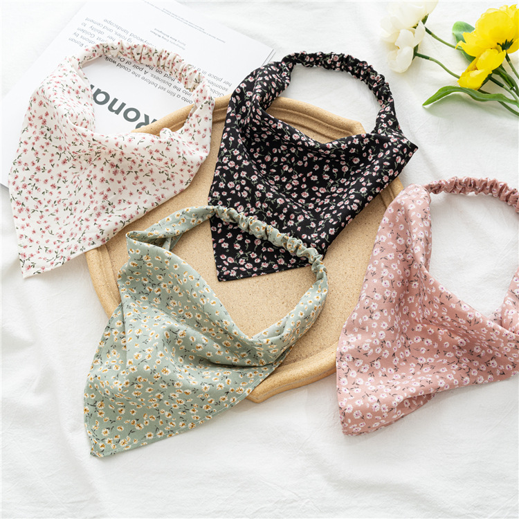 Three-State Floral Elastic Band Headscarf Women&#039;s Thin Flower Cloth Bag Headscarf European and American Triangular Binder Hair Accessories Batch